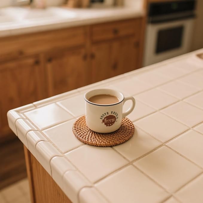 Woven Coasters for Drinks, Beer, Coffee, Home Decor Tabletop Protection, Cotton Fabric Coasters, Suitable for Kinds of Cups, Natural Wood, 4.3 Inches