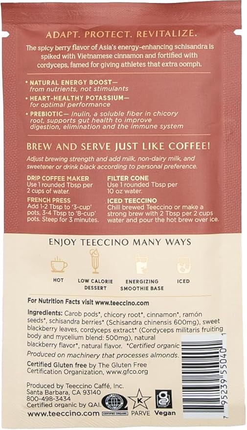 Teeccino Mushroom Adaptogen Herbal Coffee Sampler - 6 Trial-Size Packets - Chaga Ashwaganda, Reishi Eleuthero, Tremella Tulsi, Cordyceps Schisandra, Turkey Tail Astragalus, Lion’s Mane Rhodiola