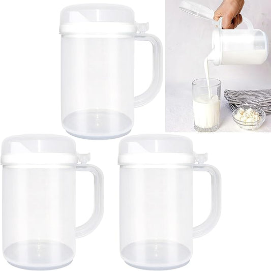 3 Pack Early Learning Kids Easy Pour Mini Pitchers,with Lid & Handle 22 Oz Clear Plastic Pitcher for Lemonade Milk Cold Drink Home Daily Party