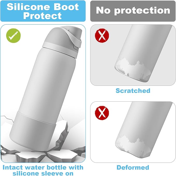 2PCS Silicone Water Bottle Boot for Owala 24oz 32oz 40oz, Anti-Slip Protective Sleeve Bottom Bumper Protector for FreeSip, Twist, and Flip Stainless Steel Water Bottles