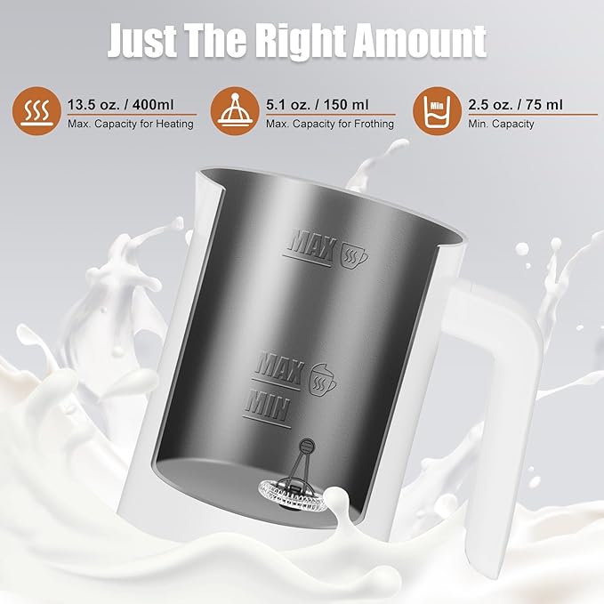 Milk Frother, 4-in-1 Milk Frother and Steamer, 13.5oz/400ml Automatic Hot and Cold Foam Maker and Milk Warmer, Electric Frother for Coffee, Latte, Cappuccino, Macchiato, Matcha(White)
