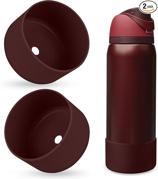 2PCS Silicone Water Bottle Boot, Compatible with Owala 24oz 32oz 40oz, Protective Anti-Scratch & Anti-Dent No Noise Sleeve Cover for FreeSip/Twist/Flip Water Bottles (Black Cherry, 32oz)