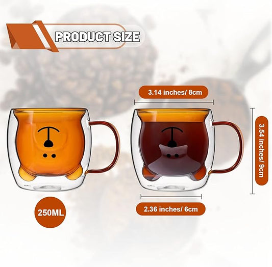 Patelai Cute Bear Tea Cup Double Wall Glass Milk Coffee Bear Mug with Handle Insulated Espresso Christmas Beer Cup Cute Birthday Gift for Women Men Valentine, 250 Ml/ 8. 4 oz(Brown,1 Piece)