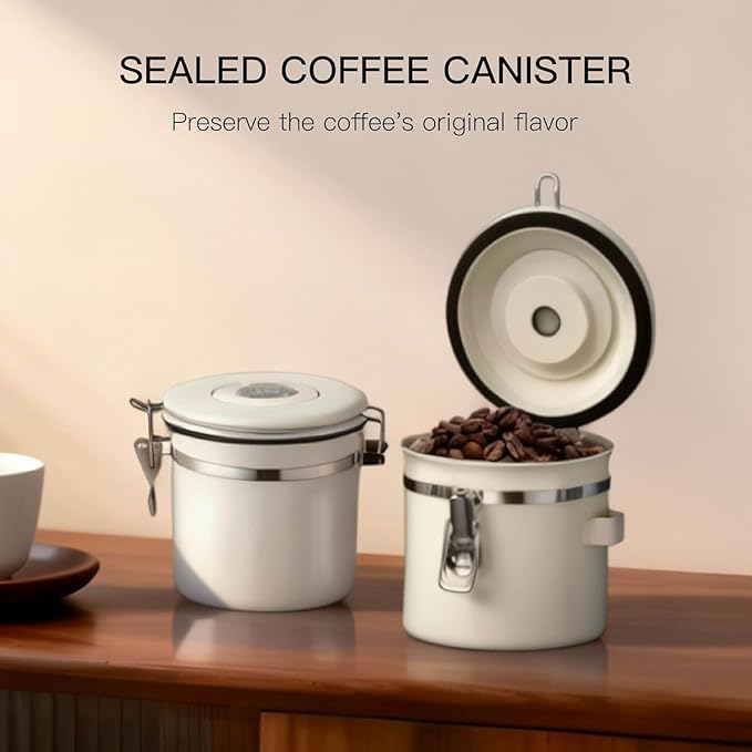 MEGAWISE 304 Stainless Steel Coffee Canister – Large Capacity Kitchen Container with CO₂ Valve & Date Tracker, Vacuum-Sealed Canister for Coffee Beans, Grounds & Dry Goods (2.8, Liters)
