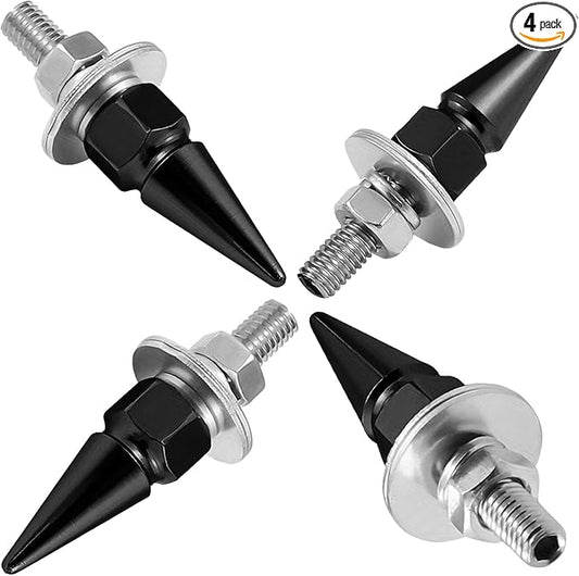 4 PCS License Plate Screws, Spike Anti Theft Motorcycle License Plate Screws Bolts Set, Aluminum Security Fasteners Kit for Car Truck Motorcycle Plate Frames, Car Decorative Accessories (Black)