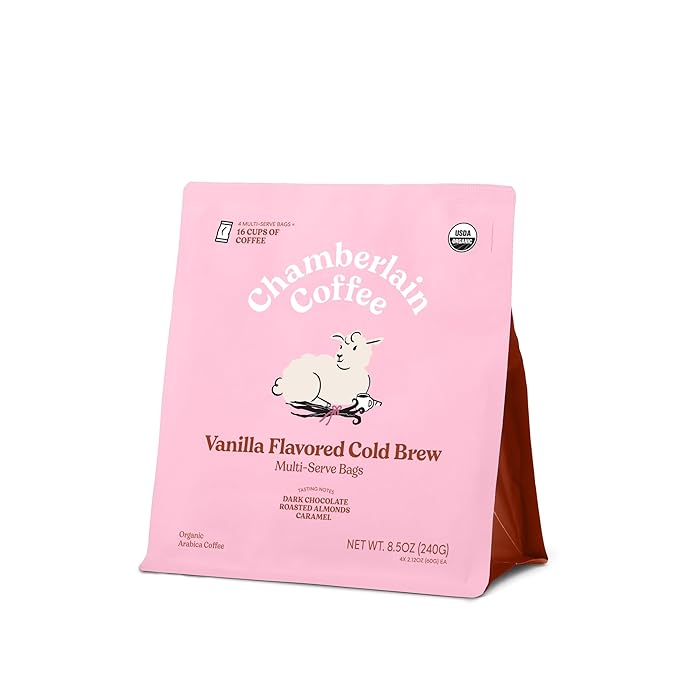 Chamberlain Coffee Fluffy Lamb Vanilla XL Cold Brew Bags - Premeasured, Ready to Brew Coffee Packs - Contains 4 XL Cold Brew Bags, Makes 4 Cups of Coffee Per Bag - 8.5 Oz