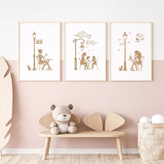 FINGERINSPIRE 4PCS Street Stencils 8.3x11.7 Inch with a Brush Street Lamps Coffee Pattern Stencils A4 Reusable City View Drawing Templates for DIY Painting on Wood Wall Canva Furniture Decoration