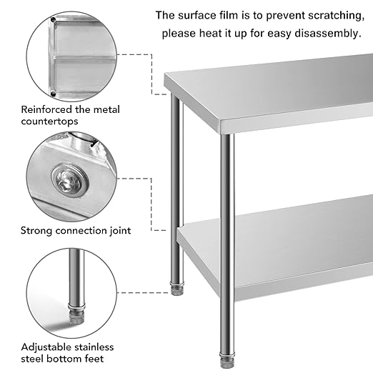 NSF Stainless Steel Table for Prep & Work 36 x 24 Inches,Commercial Heavy Duty Food Prep Worktable with Undershelf for Restaurant, Home and Hotel