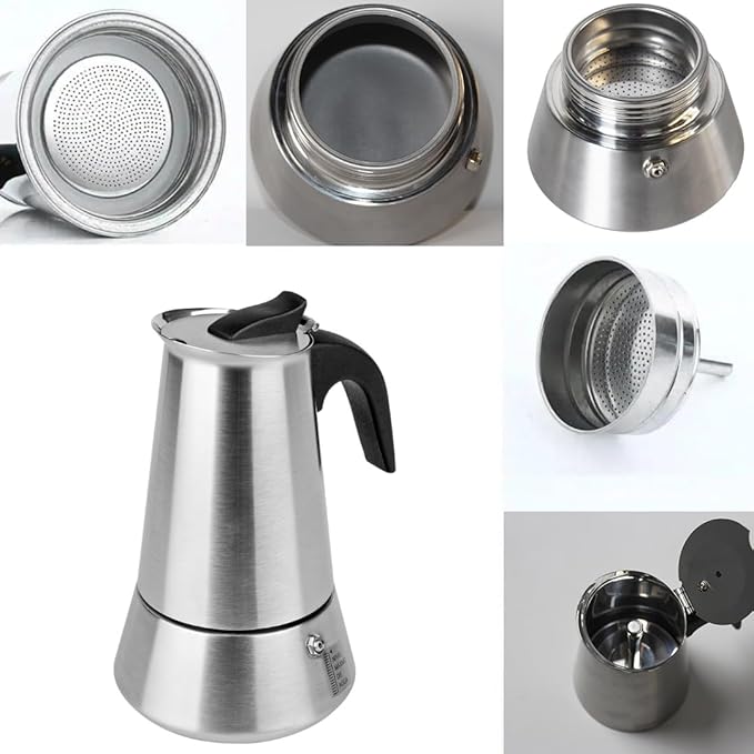 Solazzia 12-Cup Moka Pot | Matte Stainless Steel Stovetop Espresso Maker | 20 fl oz | All Stovetops