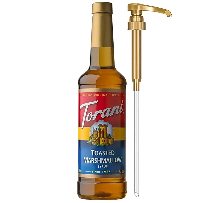 Torani Coffee Syrup, Toasted Marshmallow Flavored Syrup for Drinks, Pump Included, 25.4 Fl Oz
