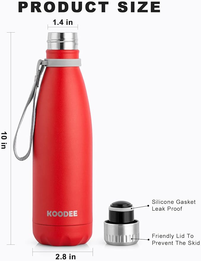 koodee Water Bottle-17 oz Stainless Steel Double Wall Vacuum Insulated Flask Cola Shape Leak Proof Sports Water Bottle for Kids and Women (Royal Blue-Canyon Red)