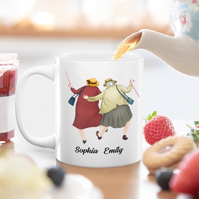 Joymade Personalized Ceramic Coffee Mug, Funny Custom Mug for Bestie, Friends, Couple, Coworker, Snowman Lovers (We’ll Be Friends Until We’re Old)