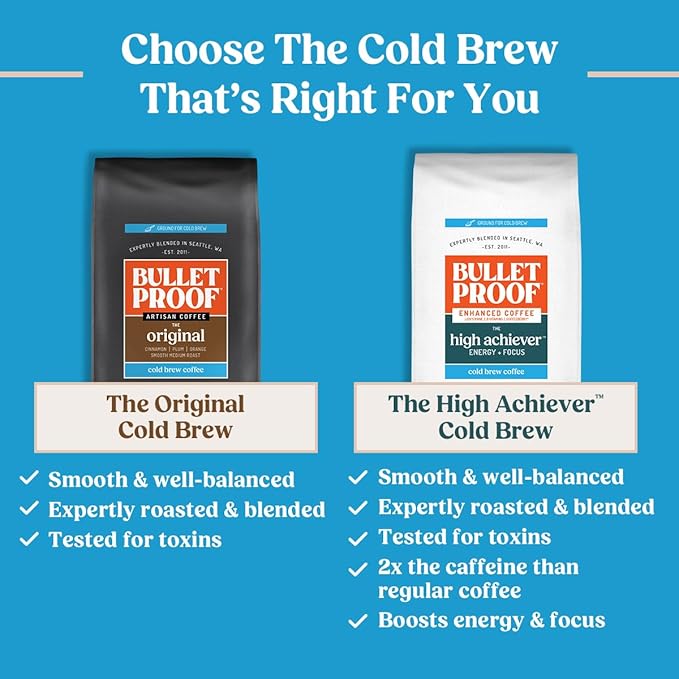 Bulletproof Original Cold Brew Coffee, Medium Roast Coarse Ground, Clean and Tested for Toxins, Smooth Artisan Coffee for Cold Brew Iced Coffee, 12 oz (2 Pack)