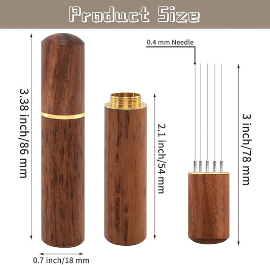 Espresso Coffee Stirrer, Espresso Distribution Tool Coffee Stirring Tool,Professional Barista Hand Needle Type Distribution Tool 5 Needles 0.4mm Natural Wood Handle and Stand