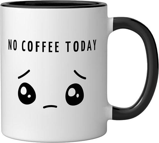 No Coffee Today - Minimalist Sad Face Caffeine Lover Ceramic Mug, Black/White