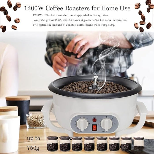 Coffee Roaster Machine for Home Use - 1200W 750g Upgrade Electric Roaster with Thermometer, Timer & Temperature Adjustment - Non-Stick Pot for Grain Drying(Color:110V)