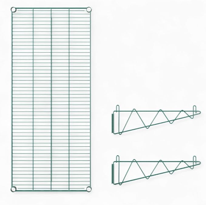 24" x 48" Green Wall-Mounted Wire Shelf with Epoxy Coating, Heavy-Duty Steel Storage Rack, NSF Certified, Easy Installation, Open Wire Design for Kitchen, Garage, or Utility Storage