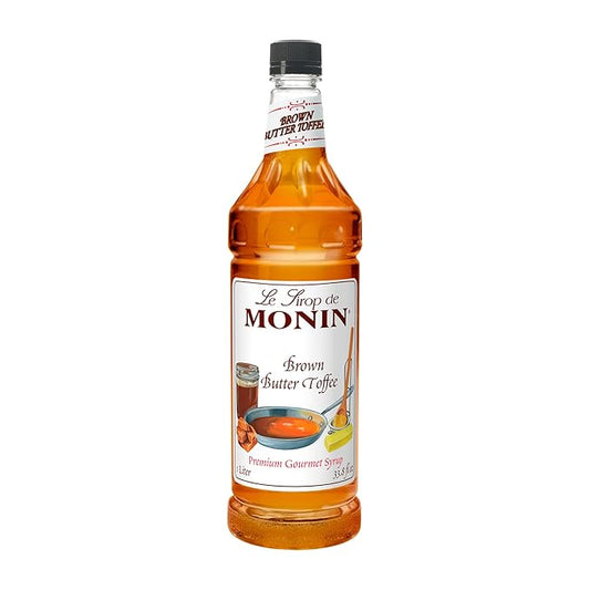 Monin - Brown Butter Toffee Syrup, Buttery-Smooth Flavor with Rich Nutty Aroma, Great for Lattes, Milkshakes, and Iced Coffees, Gluten-Free, Vegan, Non-GMO (1 Liter)