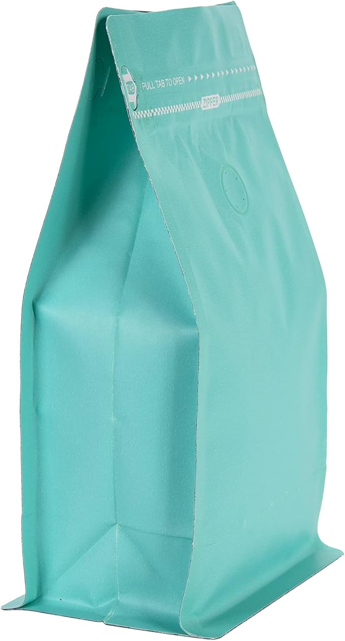 Blue Kraft Paper Coffee Bags with One Way Degassing Valve, Resealable Coffee Pouches with Flat Bottom & Pull Tab Zipper (50, 16oz, 1lb, 500gram)