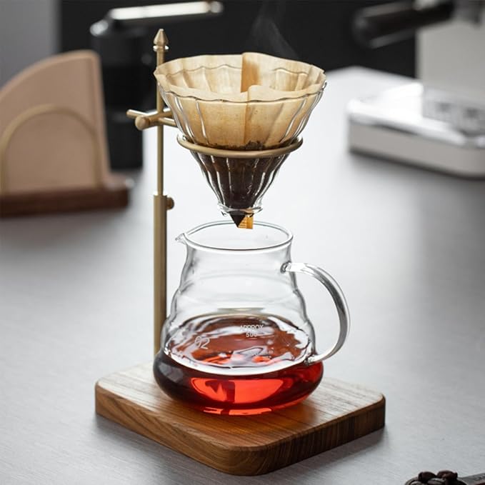 Pour Over Stand Coffee Station, Pure Copper Pour Over Coffee Dripper Height Adjustable Filter Stand with Walnut Wooden Base for Coffee Beer Drink Maker (pure copper with walnut base)
