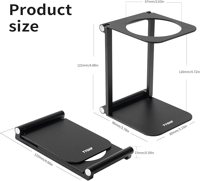 Pour Over Coffee Maker Stand,Foldable Portable Electric Espresso Machine Stand,Holder for Coffee Grinder,Universal Dripper,V60 Dripper,Travel Coffee Maker, Press Square&Black