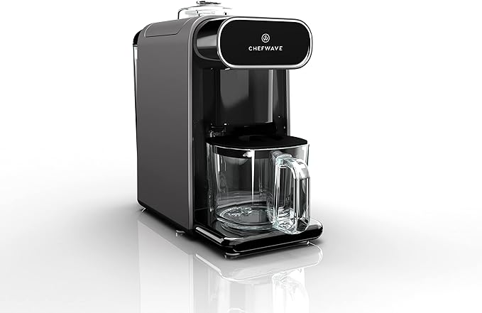 ChefWave Milkmade Soy Milk Maker – 6-in-1 Plant-Based Milk Machine for Almond, Oat, Soy, Cashew, Coconut & Macadamia – No Soaking, Auto-Clean, Delay Start, Glass Pitcher – Silver/Black