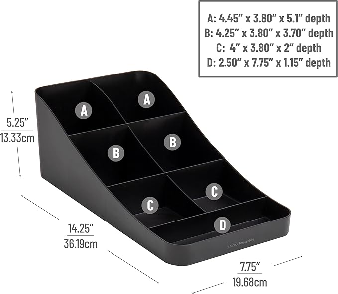 Mind Reader Cup and Condiment Station, Countertop Organizer, Coffee Bar, Kitchen, Stirrers, 7.25" L x 15.5" W x 5.25" H, Black (Pack of 4)
