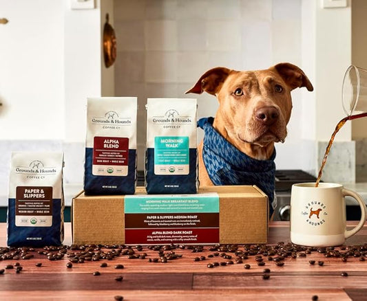 Grounds & Hounds Three Blend Starter Kit, Organic Whole Bean Coffee Variety Pack, Includes Three 6oz Bags of Our Most Popular Blends