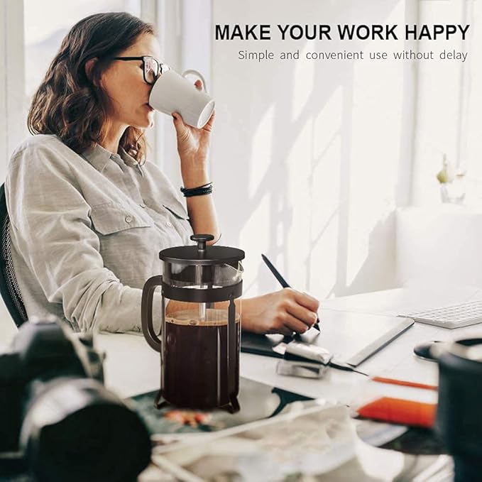 QUQIYSO French Press Coffee Maker 304 Stainless Steel French Press with 4 Filter, Heat Resistant Durable, Easy to Clean, Borosilicate Glass Coffee Press, 100% BPA Free Glass Teapot,34 ounce, Black