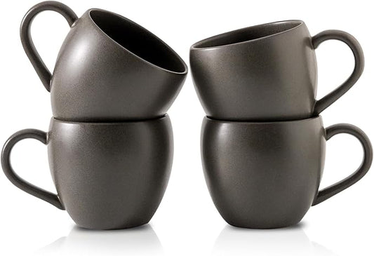 Coffee Mugs Set of 4, Stoneware 16 Oz Coffee Mugs for Cappuccino Latte Cocoa and Tea, Ceramic Coffee Cups with Handle,Black Mugs for Housewarming Gifts, Microwave and Dishwasher Safe
