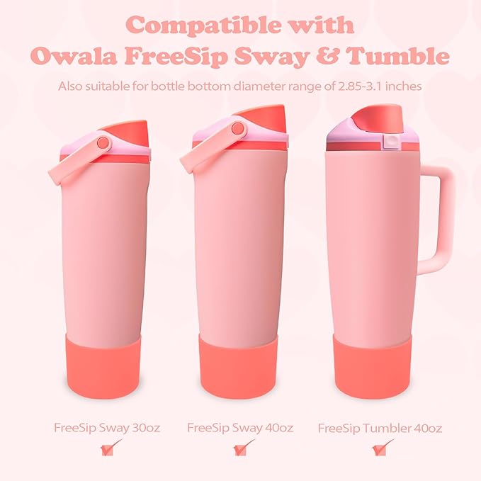 Silicone Boot for Owala 30oz & 40oz FreeSip Sway Bottles & Tumblers - Non-Slip, Scratch-Resistant, Stability Enhancer, Available in 12 Colors (Angel Food Cake Red)