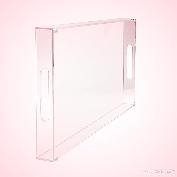 Modern Elegant 16"x12" Rectangle Acrylic Lucite Plastic Decorative Tray Clear Serving Tray with Clear Handles Food Fruit Display Makeup Perfume Storage for All Occasion's by Home Redefined