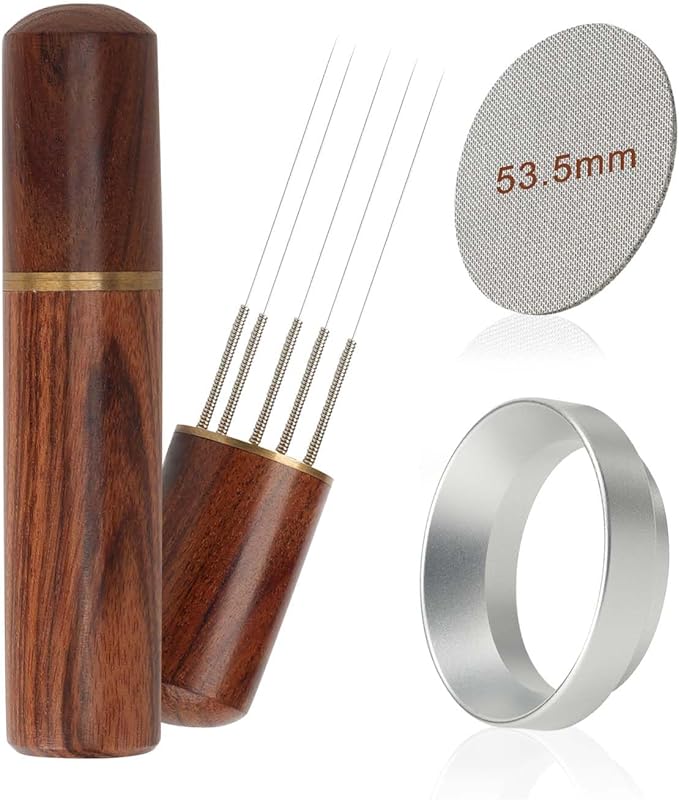 53.5mm WDT Tool, Espresso Distribution Tool with Dosing Funnel, 53.5mm Puck Screen with 316 Stainless Steel, Portafilter Funnel Espresso Coffee Stirrer for Barista