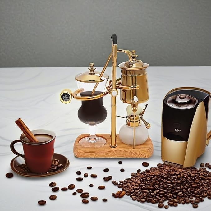 EcoTypee Belgian Syphon Coffee Maker,Belgian Coffee Pot,Luxury Balance Syphon Siphon Coffee Maker (Gold)