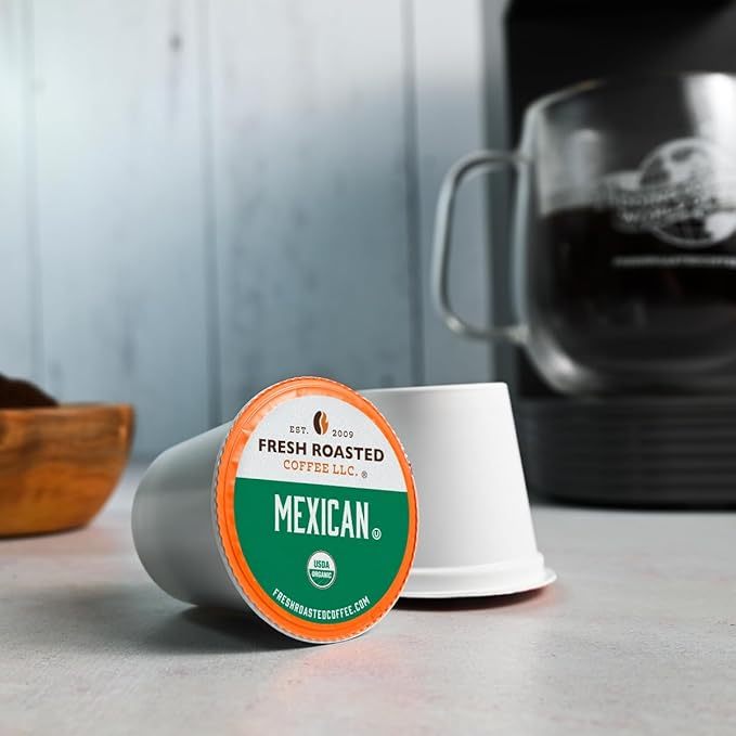 Fresh Roasted Coffee, Organic Mexican | Mold & Myco 3rd Party Tested, USDA Organic, Kosher | Medium Roast 72 Pods for K Cup Brewers