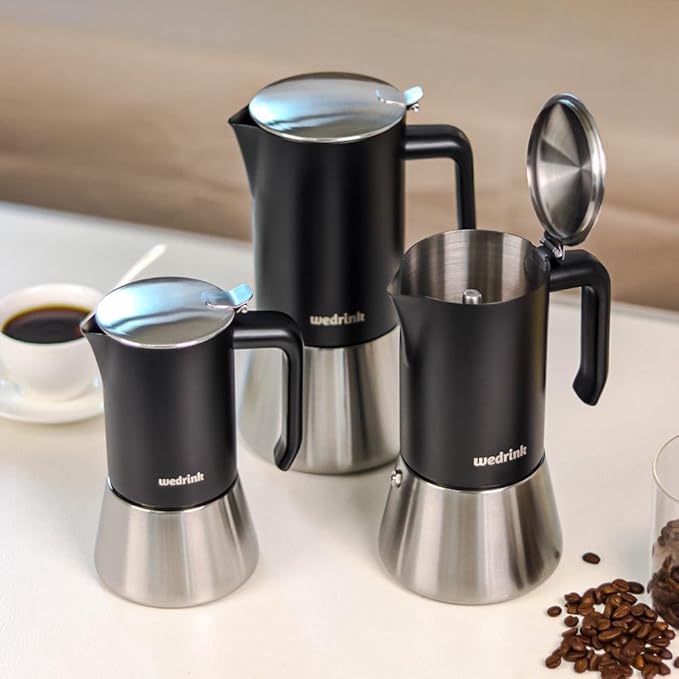 wedrink Stovetop Espresso Maker 9 Espresso Cups Stainless Steel Moka Pot for Greca, Induction, Electric & Gas Stoves(15 OZ/450ml)