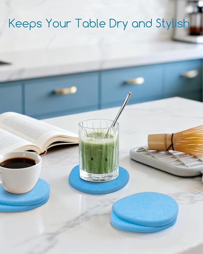 Diatomaceous Earth Coasters,3.9"x3.9", Quick-Dry, Absorbent, Heat-Resistant, Modern Stone Design, Dark Gray, Irregular Shape (2, Blue)