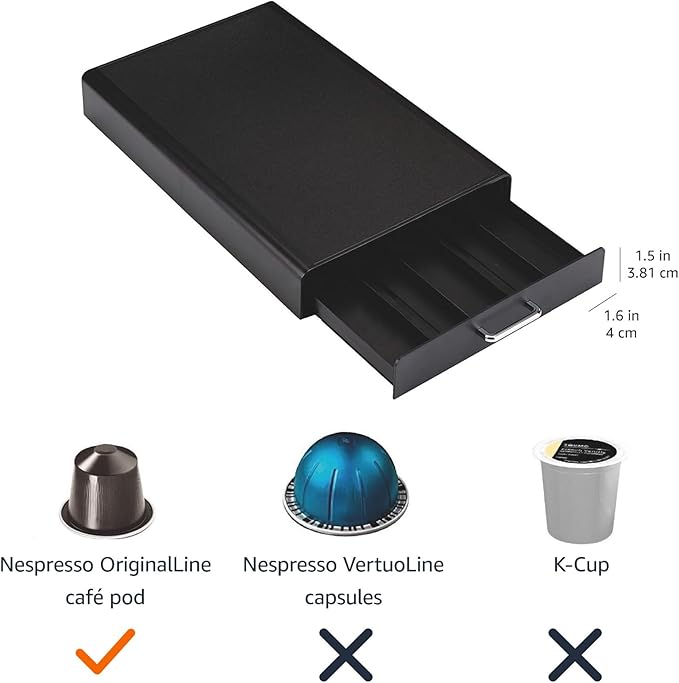 Amazon Basics Nespresso OriginalLine Coffee Pod with 1 Storage Drawer Holder, 50 Capsule Capacity, Black (Pack of 6)