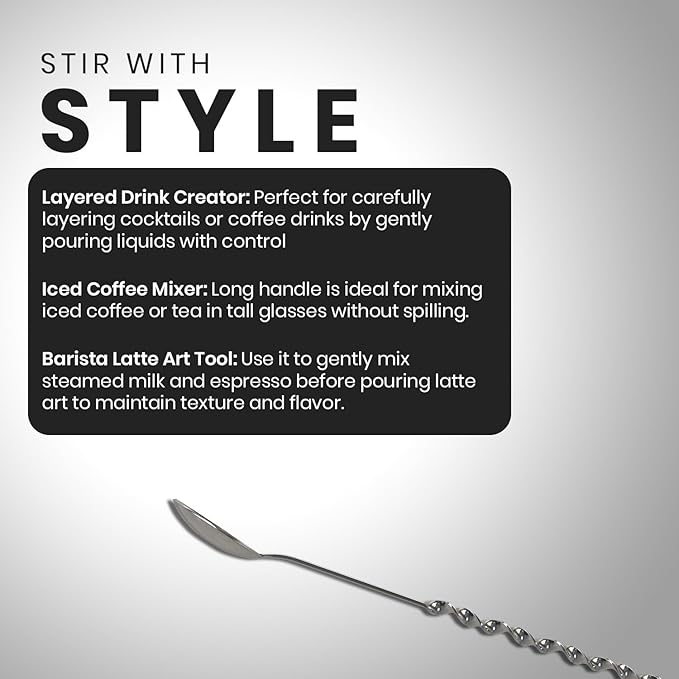 Rattleware Elegant Swirl Stem Bar Twist 11.5" Stirrer/Spoon - Commercial Grade Stainless Steel, Ideal for Drink & Coffee Enthusiasts, Perfect for Home & Commercial Use