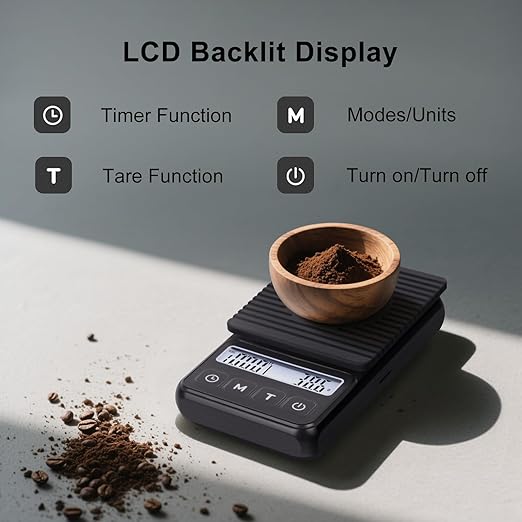 QP Digital Coffee Scale with Timer, Mini Scale, 1kg/0.1g High Accuracy Portable Espresso Scale, IP68 Waterproof Gram Scale for Coffee, 3 Modes Digital Pocket Scale, g/oz/ml, LCD Display, Auto Off