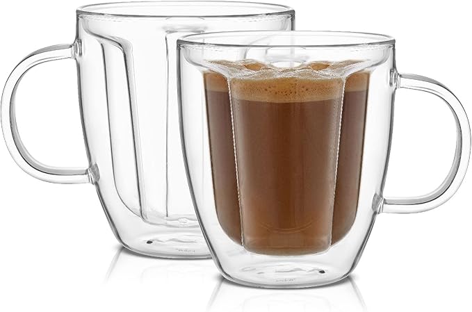 JoyJolt Disney Mickey Mouse 3D Glass Cups Set of 2, 10oz Insulated Double Wall Glass Coffee Cups with 3D Design, Insulated Disney Coffee Cup Set, Unique Mugs also for Espresso