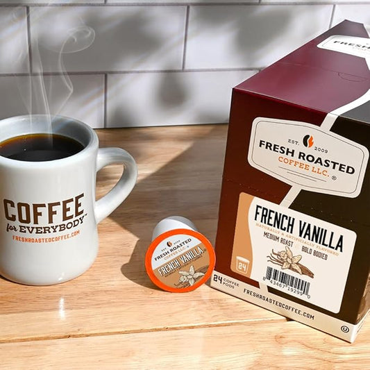 Fresh Roasted Coffee, French Vanilla, Flavored Coffee Pods, 24 Count
