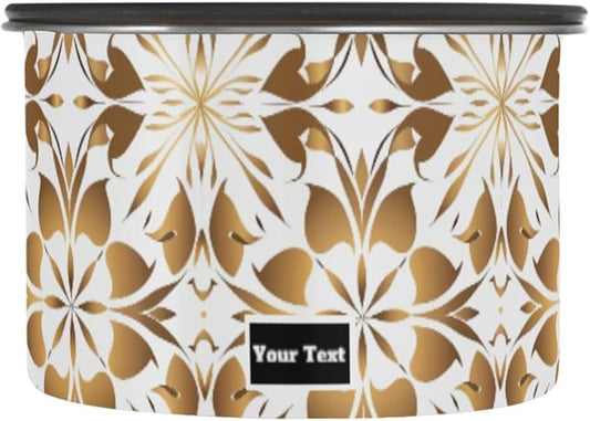 ALAZA Gold Geometric Flower Floral Kitten Cats Airtight Coffee Bean Canister Customed 900ml Food Storage Containers with Lids For Gournd, Tea, Sugar, Flour, Rice, Cereal, Candy Cookie Jar