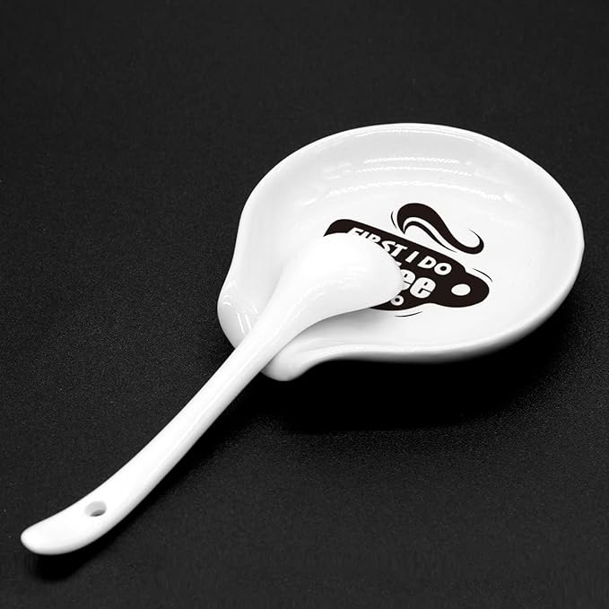 Coffee Spoon Rest Holder,Funny Coffee Bar Station Accessories,Coffee Lovers Gift for Women and Men,First I Do Sign