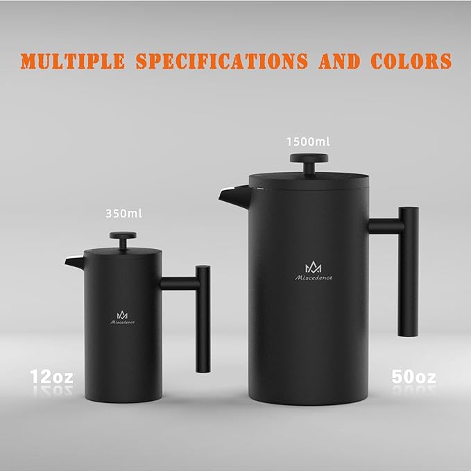 Miscedence French Press Coffee Maker,Double Wall Vacuum Insulated 304 Stainless Steel coffee press for Home, Camping and Office