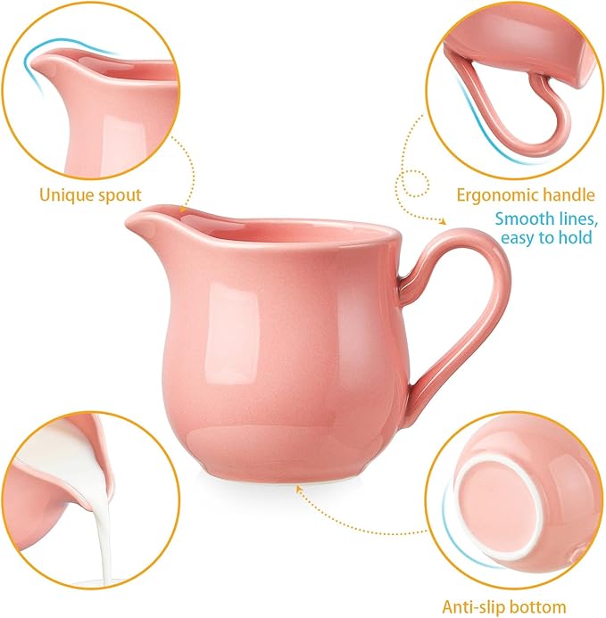 12 OZ Ceramic Sugar and Creamer Set, Coffee Serving Set, 3 Piece Cream Pitcher Sugar Bowl with Lid and Spoon (Pink)