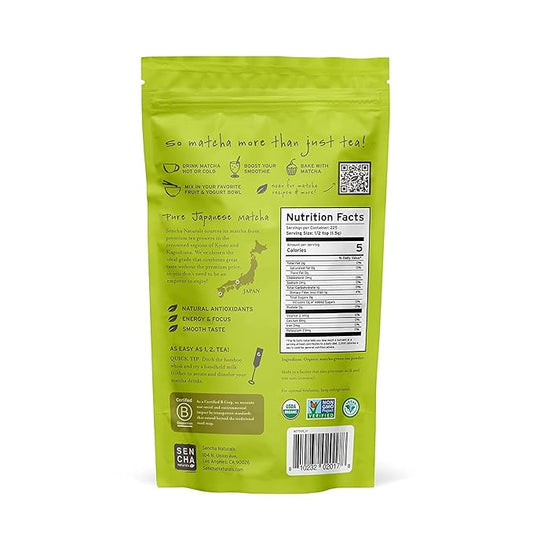 Sencha Eveyrday Natural USDA Organic Matcha Green Tea Powder Rich Antioxidant Revitalizing Body Helathy Gluten Free Product 100% Vegan Diet - 12oz (Pack of 1)