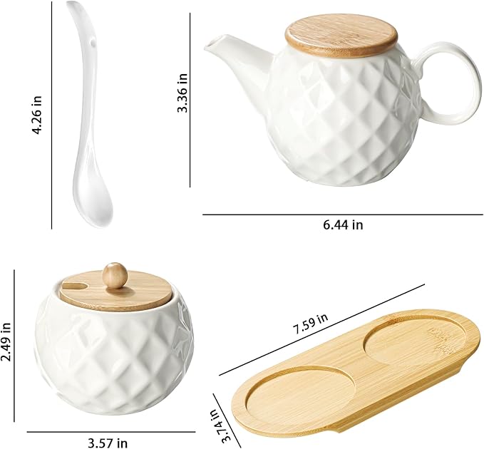 Ceramic Creamer and Sugar Sets,12oz Cream Pitcher, 7.5oz Sugar Bowl with Tray, Spoon and Lid for Cream and Sugar Spices, Condiments, Coffee Accessories,Tea
