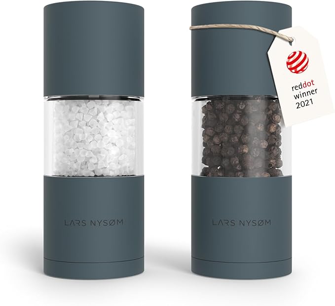 LARS NYSØM Salt and Pepper Grinder Set, Manual Salt and Pepper Mills with Adjustable Ceramic Grinder, Design Spice Shaker Set (Stone Blue)