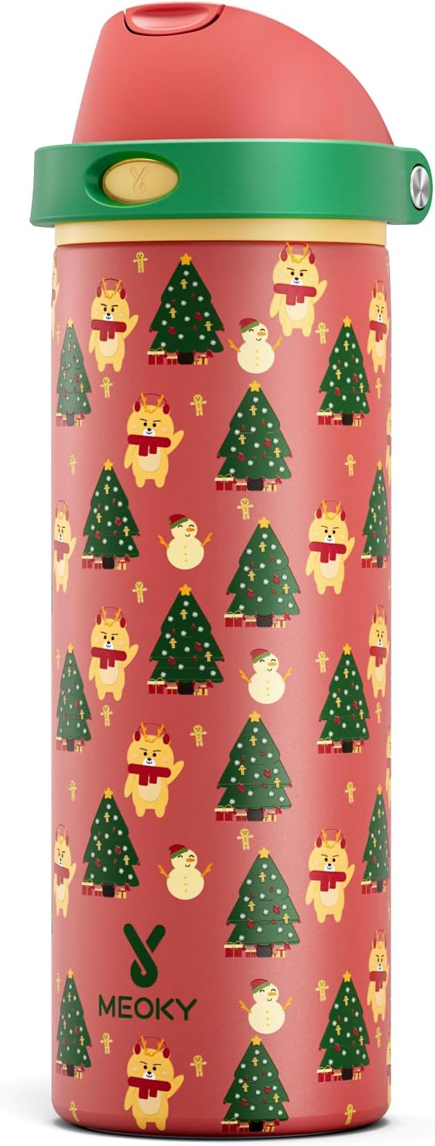 24 oz Christmas Insulated Water Bottle: Meoky Stainless Steel Water Bottle with Straw and Spout Lid - Leak Proof, Cold for 24 Hours, Fits in Car Cup Holder, BPA-Free for Women Men, Santa Deer